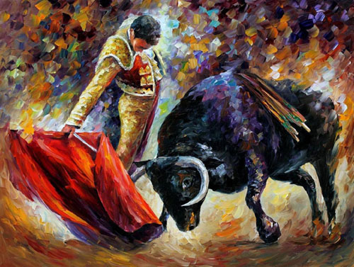 afremov04 CORRIDA - DANGEROUS OPPONENT - Original Oil Painting on Canvas