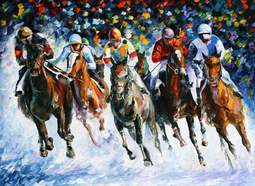 RACE ON THE SNOW - Original Oil Painting on Canvas