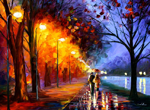 afremov10 Alley By The Lake - Original Oil Painting on Canvas