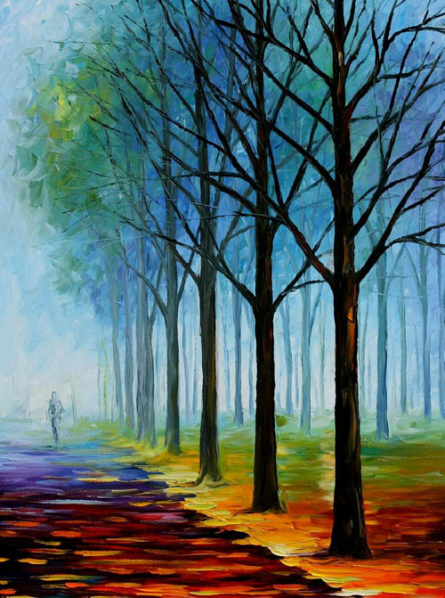 afremov11 BLUE FOG - Original Oil Painting on Canvas