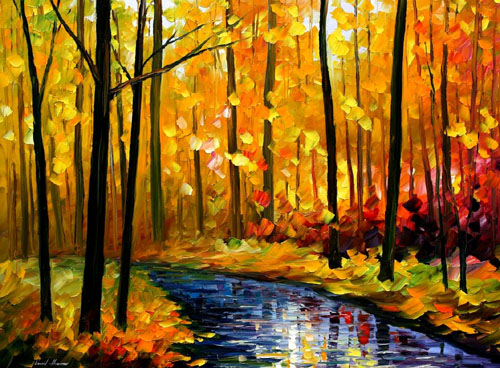 afremov18 FALL STREAM - Original Oil Painting on Canvas