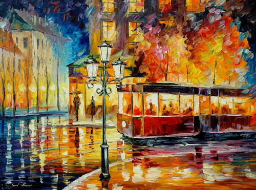 afremov25 NIGHT TROLLY - Original Oil Painting