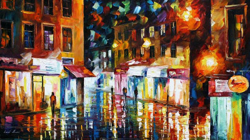 afremov26 SHOPPING DISTRICT - Original Oil Painting