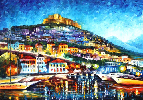afremov32 LESBOS ISLAND NEW - Original Oil Painting