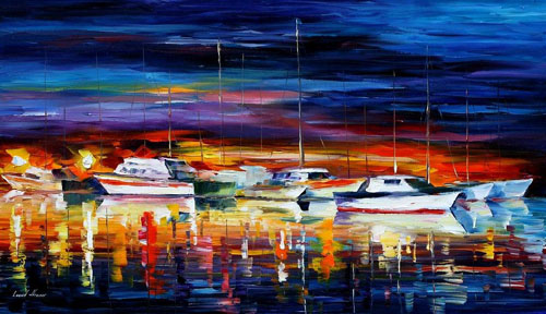 afremov33 YACHT CLUB - Original Oil Painting