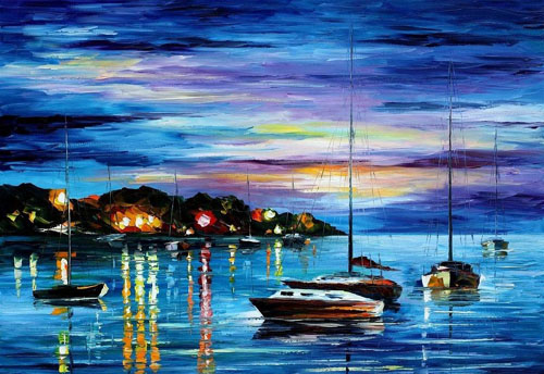 NIGHT HARBOR - Original Oil Painting