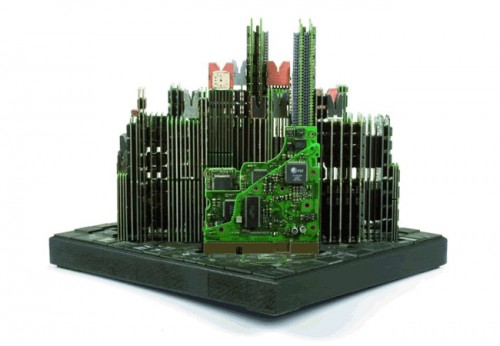 Computer Parts Transformed into Urban Sculptures